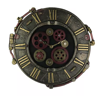 Steampunk Bronze Finish Rivet Plate Wall Clock With Moving Gears • $179.99