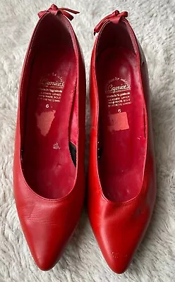 Vintage Caprice 1980s Red Leather Court Mid Heel Shoes Lace/Bow Detail. UK 6 • £9.99