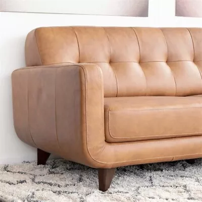 Pemberly Row Mid-Century L-Shaped Leather Right-Facing Sectional In Tan • $2528.27