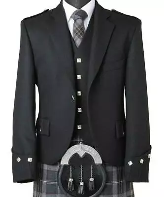 £57.99 • Buy New Scottish Argyle Jacket & Waistcoat/Vest, Argyle Jacket Black Mixed Wool