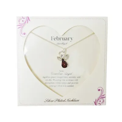 £8.49 • Buy Guardian Angel February Birthstone Necklace With Gem Stone Sentimental Gift Idea