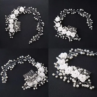 £4.39 • Buy Wedding Bridal Pearl Flower Band Headband Women Party Crystal Hair Accessories
