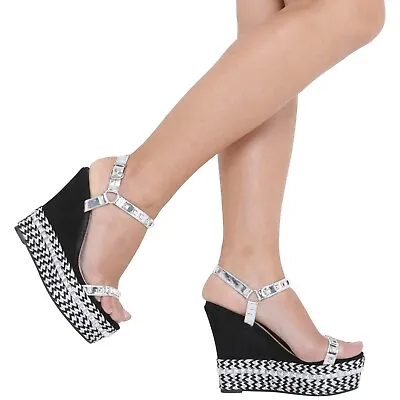 £10.99 • Buy Women Ladies Wedge Heel Sandals Summer Wide Fit Platform Espadrilles Shoes Size