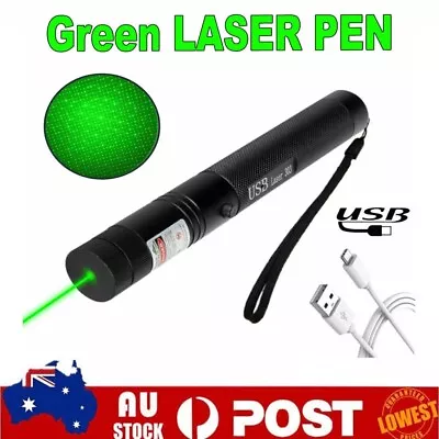 5000Miles Strong Beam Green Laser Pointer Pen 532nm Lazer Torch USB Rechargeable • $17.69