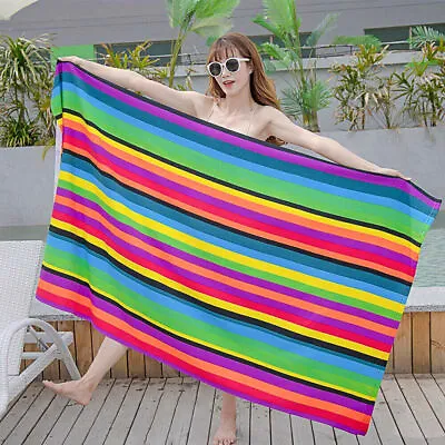 Striped Extra Large Microfibre Lightweight Beach Towel Quick Dry Travel Towel • £7.19
