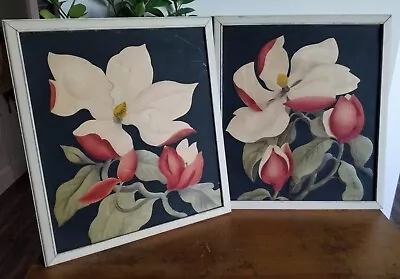 Pair Of Bernard Vintage / Antique Magnolia Floral Flower Framed Prints Pictures • $44.99