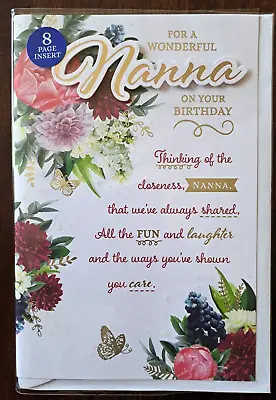 For A Wonderful Nanna 8 Page Insert. Medium Birthday Card 15x25cm (6x9inches) • £3.35