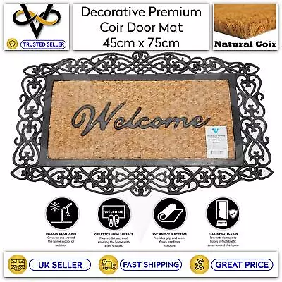 £14.95 • Buy Coir Door Mat Rubber Frame Welcome Natural Coir Non-Slip Indoor/Outdoor 40x60cm
