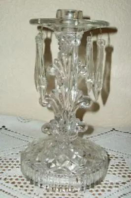 ANTIQUE 1920s GLASS CANDLE HOLDER CRYSTAL PRISMS SHELL PATTERN ORNATE • $111.13