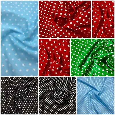 Polycotton Dotty Polka Dot And Star Dress Making Craft Fabric • £2.99