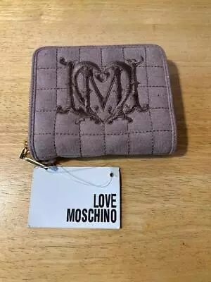 NWD Womens Love Moschino Taupe Suede Quilted Zip Wallet * • $39.99