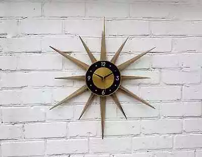 Gold Atomic Clock Starburst Wall Clock George Nelson Style Sunburst Vintage 1970 • $170