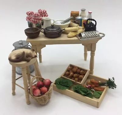 Dolls House Kitchen Table Stool And Food & Cooking Accessories • $6.23
