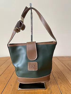 Green Tan Brown Faux Leather Crossbody Saddle Bag Handbag Zip Top Gold Hardware • £5.63