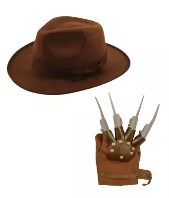 £55.90 • Buy Adult FREDDY KRUEGER Claw Glove & Brown Hat HORROR Scary Theme Party Fancy Dress