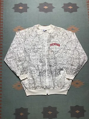 Vintage Art Unlimited All Over Print Jacket Michigan Map Full Zip Lightweight XL • $25