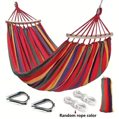 Portable Double Hammock Colorful Stripe Camping Hammocks With Spreader Bar Stor • £35