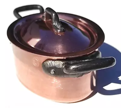 Vintage 6.3in Oval Copper Stockpot Cocotte W Lid Mint Tin Lining 1.8lb Gift Idea • $125