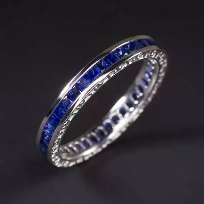 Natural French Cut Sapphire Eternity Ring Wedding Band Vintage Style Art Deco • $1410