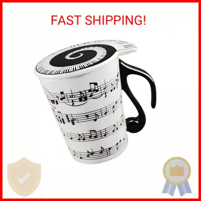 HLJgift Creative Ceramic Musician Coffee Mug Tea Cup With Lid Staves Music Notes • $15.34