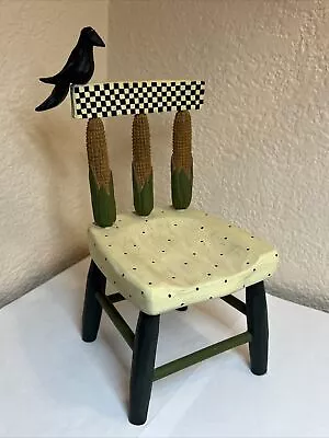 1999 Williraye Studio Doll Chair Crow & Corn 10  Resin & Wood Folk Art WW4127 • $35