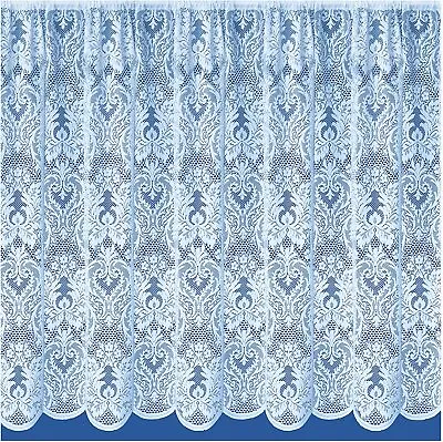 Floral Heavy Cotton Look Nottingham White Lace Net Curtain Sold By The Metre • £3.75