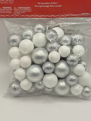 Silver White Ashland Ornament And Ball Vase Bowl Deluxe Filler Scatter 55 Pc • $10.99