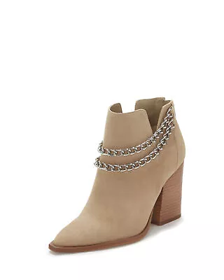 Vince Camuto Gallzy Tortilla Nude Leather Pointed Toe Double Chain Ankle Booties • $29.95