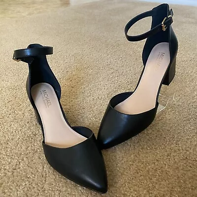 Michael Shannon Caily Ankle Strap Heels Shoes Black Womens Size 11 Faux Leather • $29.99