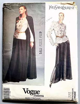 1990 Vogue Paris Original Yves Saint Laurent  #2604  Cut/complete  Sz. 8-10-12 • $28