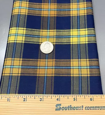 Quilt Craft Fabric Cotton Material Blue Green Yellow Gold Plaid 44 X 36 Vintage • $6.95