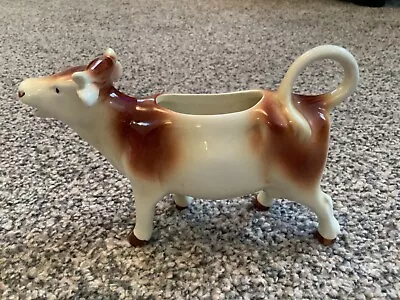 Vintage Cow Milk Creamer Jug Brown & White Marked Foreign • £8