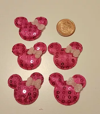 5x Pink Minnie Mouse Padded Embellishments Crafts Bow DIY Applique 25x38 Mm • £1.59