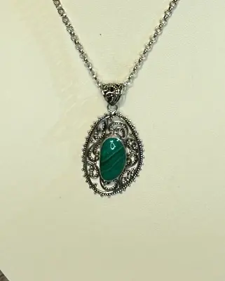 Malachite Filigree Abstract Shape 925 Silver Pendant Fashion Jewellery Silver • £35