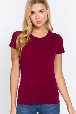 Women's Cotton Crew Neck Short Sleeve T-Shirt Stretch Slim Fit Top Plain • $9.99