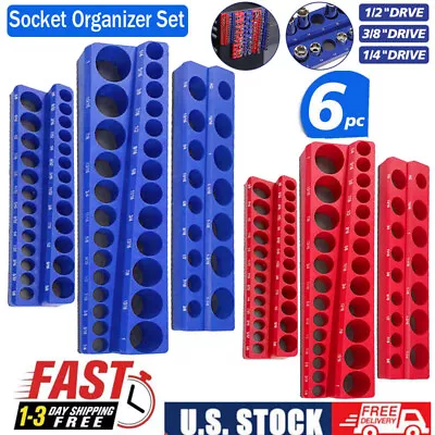 6pc Magnetic Socket Organizer Storage Holder 1/4  3/8  1/2  Drive SAE Metric • $49.37