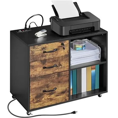 $97.99 • Buy File Cabinet With Power Outlet Lateral Filing Cabinet Printer Stand For Office