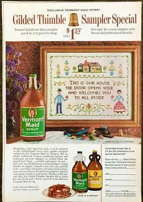 1964 Vermont Maid Syrup PRINT AD Gilded Thimble Sampler Special Offer • $9.85