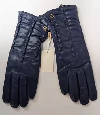 ELMA Cashmere Lined Midnight Blue Sheepskin Leather Gloves Women's Large NWT • $20