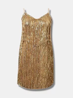 Torrid Mini Sequin Fringe Layer Dress Plus Size 22 Gold #G65460 • $92.90