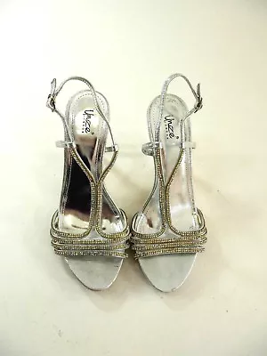 Unze London Womens Silver High Heel Rhinestone Strappy Evening Sandals Size 9 • £27.24
