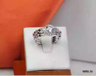 1.79ct Sterling Silver Vtg Pave Cz Bridal Engagement Wedding Halo 3 Ring Set  • $17.29