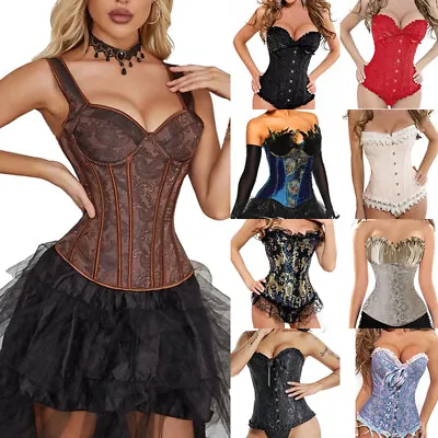 Boned Sexy Black Corset Lingerie Lace Up Basque Bustier Steampunk Gothic Dress . • £27.79