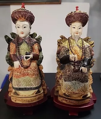 Vintage Chinese Emporer & Empress Hand Carved Heavy Beautiful Figurines . • $19.50