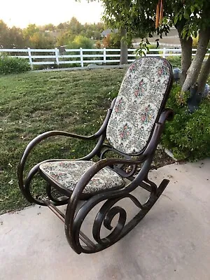 Thonet Style Bentwood Rocking Chair With Upholstered Tapestry Seat And Back • $575