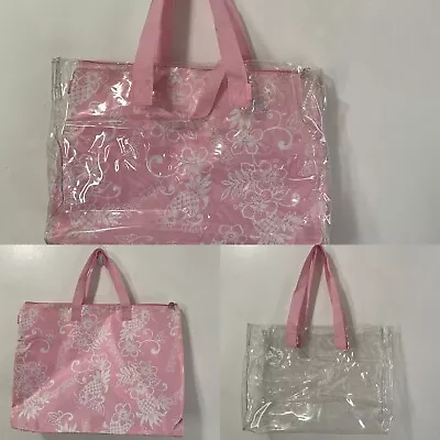 Vtg Y2K MUDD LOGO Hibiscus Flower Baby Pink Beach Large Tote Bag W Clear Liner • $21.99