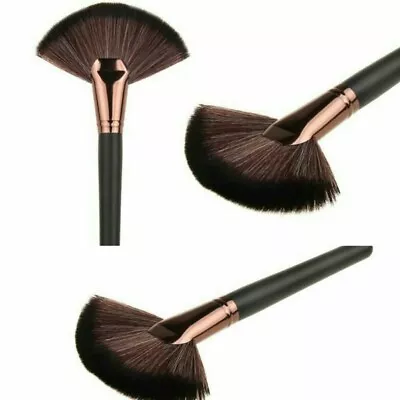 Fan Highlight Brush Face Body Contour Blending Contouring Black & Rose Gold UK • £3.29