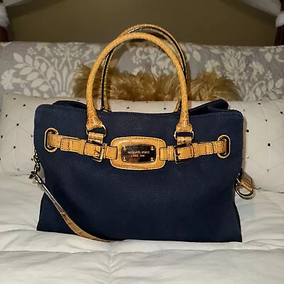 Michael Kors Hamilton East West Navy Canvas Large Tote Bag Purse Nwt • $249