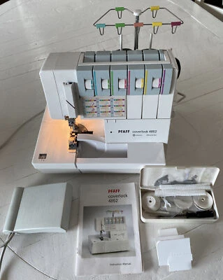 $495 • Buy Pfaff Coverlock 4852 Coverstitch Sewing Machine - COMPLETE W Cover & Extra Parts