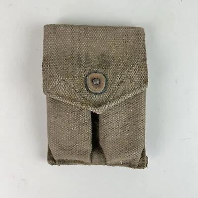 VTG OLD US Military M1911 Magazine Pouch OD Canvas Original Markings & Clips USA • $18